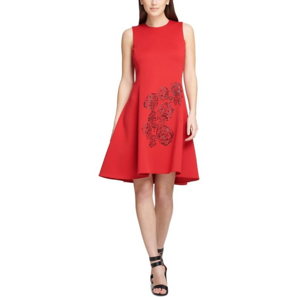DKNY Womens Embellished Sleeveless Scuba Dress